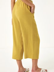 Roman Yellow Petite Linen Mix Wide Cropped Trousers - Image 3 of 5