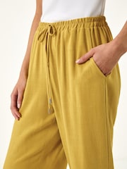 Roman Yellow Petite Linen Mix Wide Cropped Trousers - Image 5 of 5
