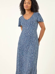 Roman Blue Petite V-Neck Midi Dress - Image 4 of 5