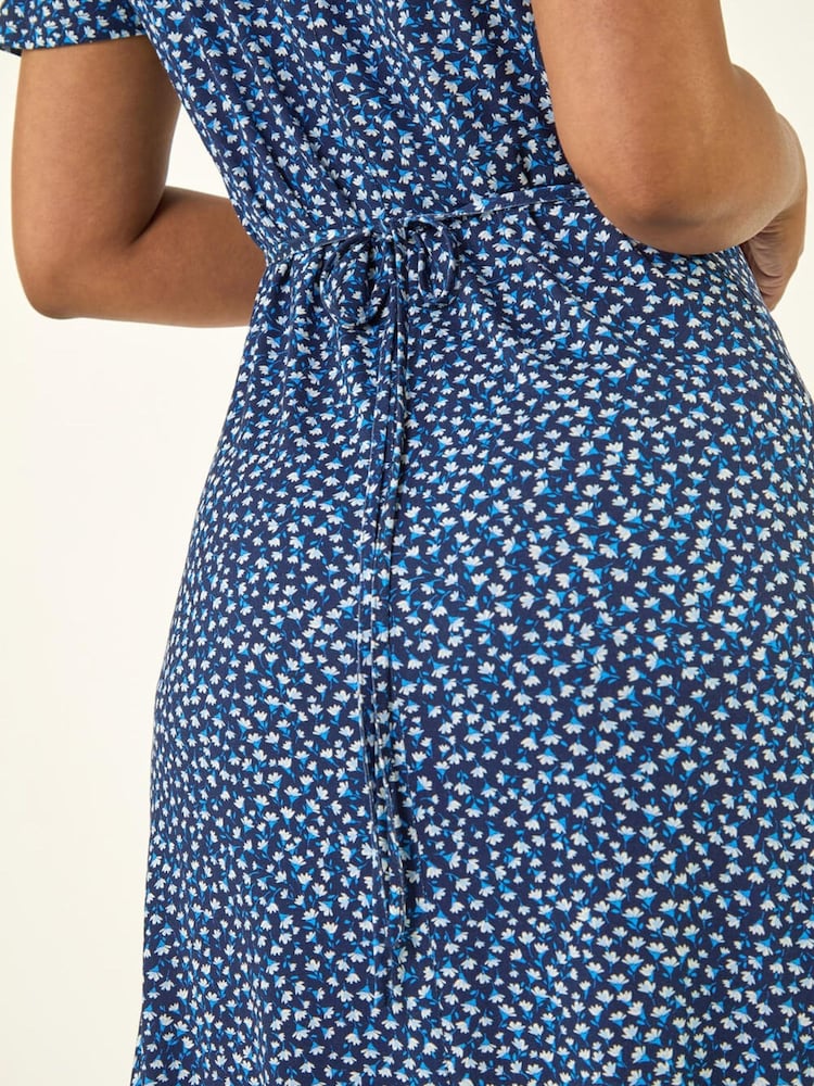 Roman Blue Petite V-Neck Midi Dress - Image 5 of 5 Roman Blue Petite V-Neck Midi Dress - Image 5 of 5