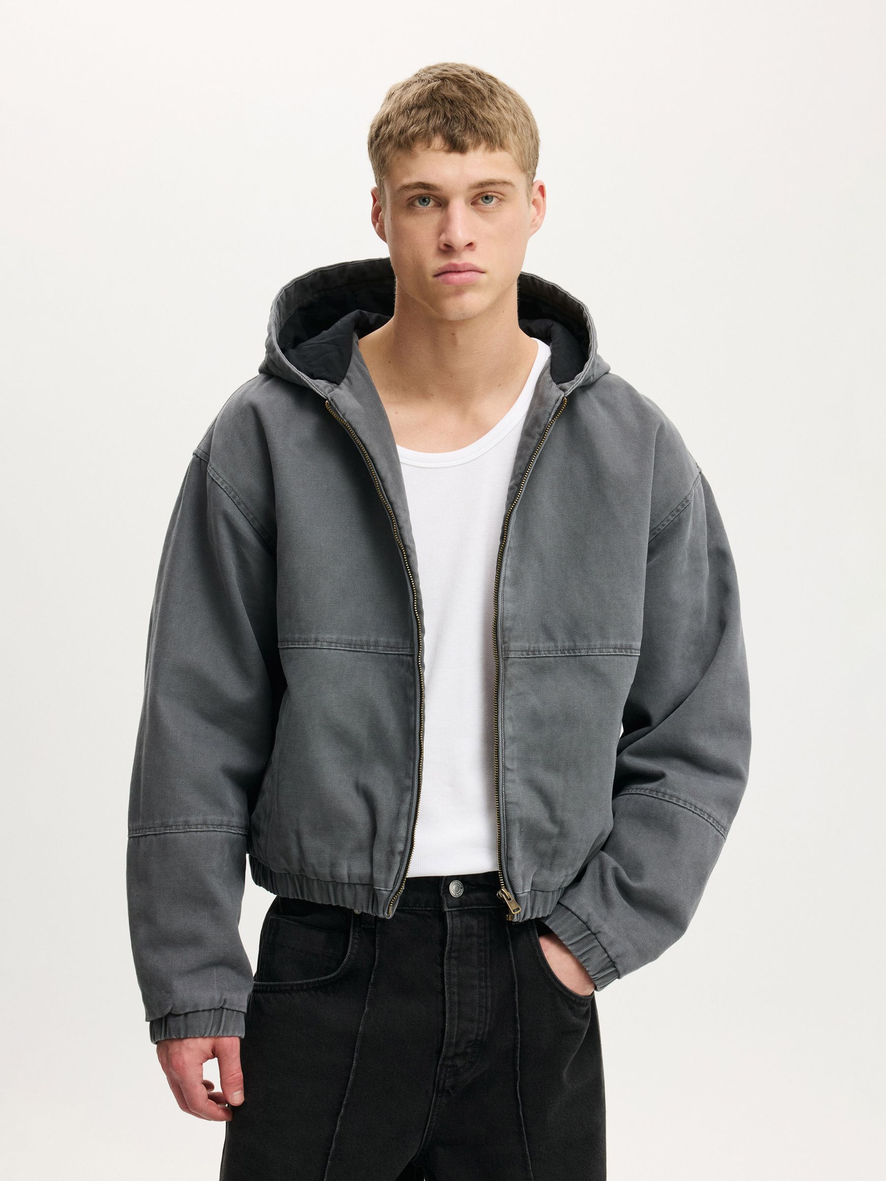 Buy Cotton On Washed Black Cropped Hooded Bomber Jacket from Next