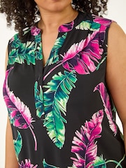 Roman Green Curve Leaf Puff Print Stretch Shirt - Image 5 of 5