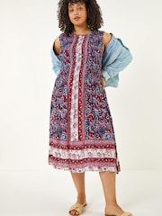 Roman Curve Paisley Print Midi Dress - Imaginea 1 din 5