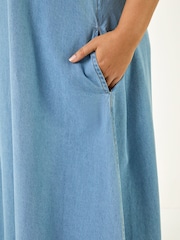 Roman Blue Curve V-Neck Swing Dress - Image 5 of 5