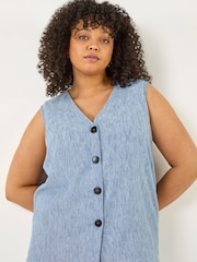 Roman Blue Curve Buttoned Relaxed Waistcoat - Image 1 of 5