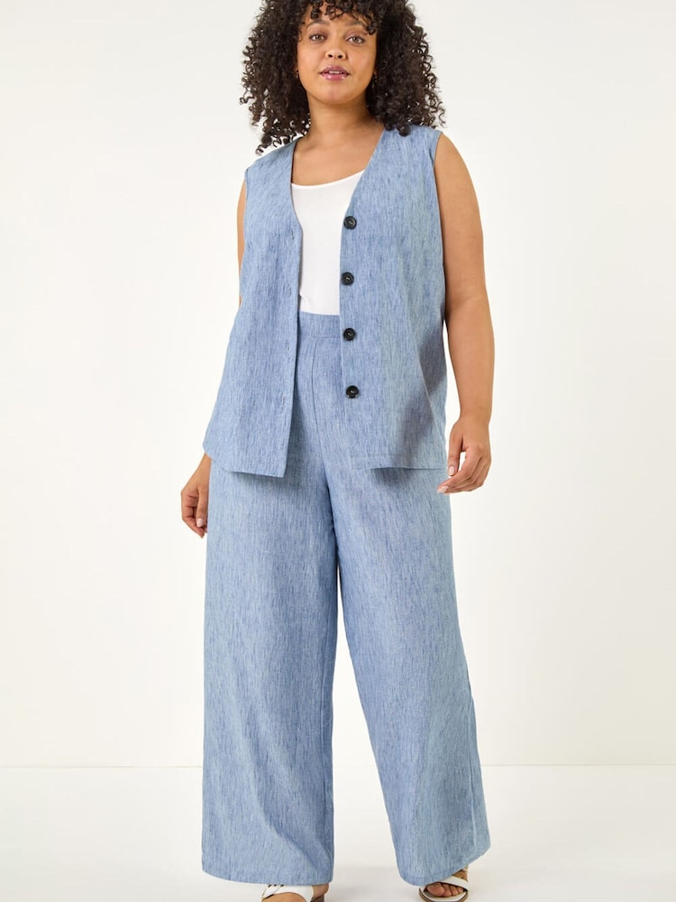 Roman Blue Curve Buttoned Relaxed Waistcoat - Image 2 of 5