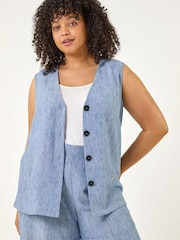 Roman Blue Curve Buttoned Relaxed Waistcoat - Image 4 of 5