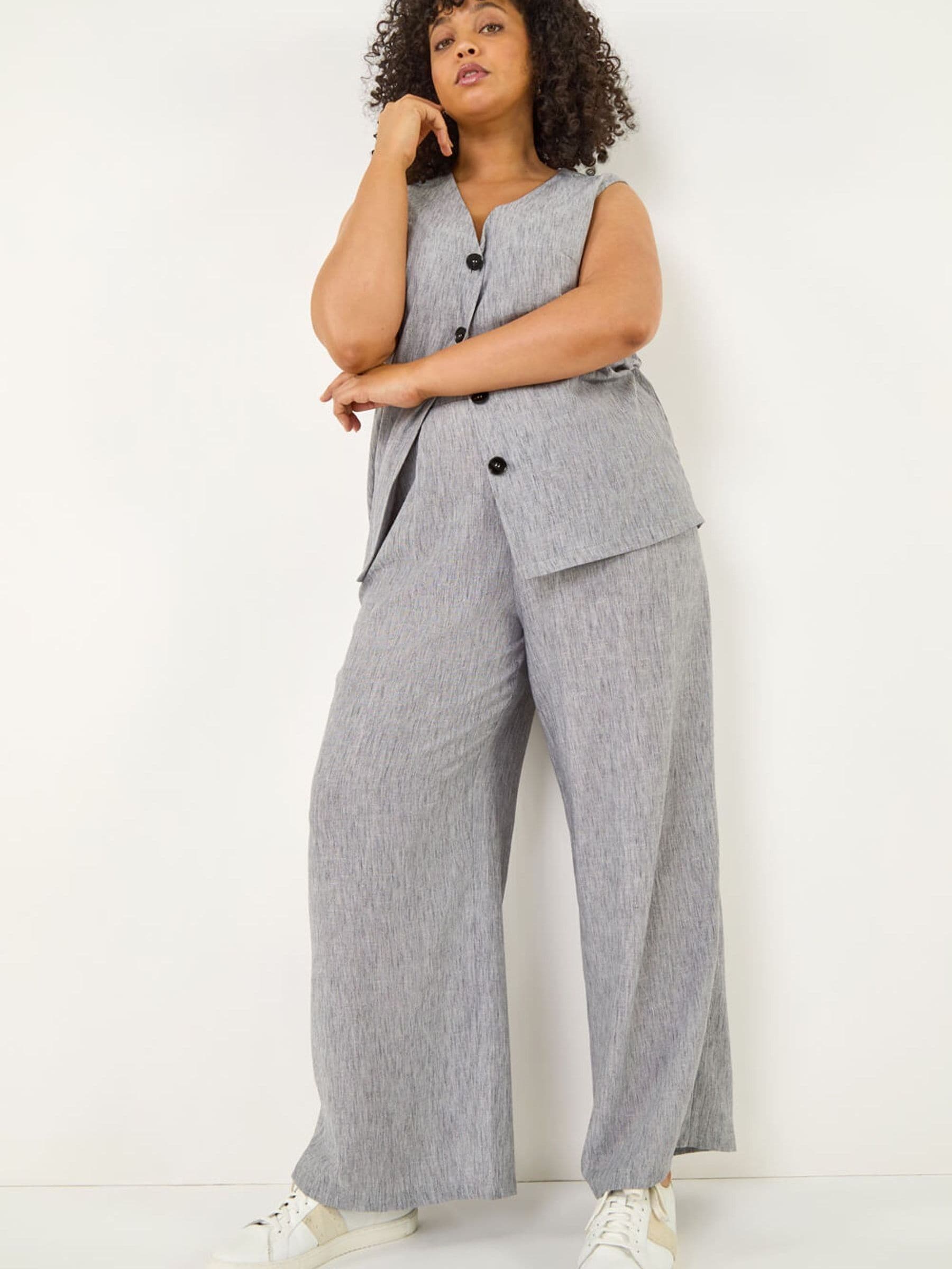 Roman Curve Women's Grey Textured Wide Leg Trousers Size 22-24 - Image 2