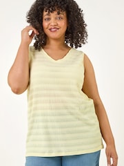 Roman Yellow Curve Stripe Textured Vest Top - Image 1 of 5