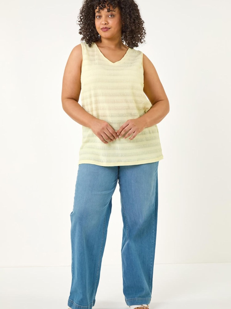 Roman Yellow Curve Stripe Textured Vest Top - Image 2 of 5