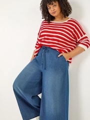 Roman Blue Curve Tie Waist Denim Trousers - Image 1 of 5