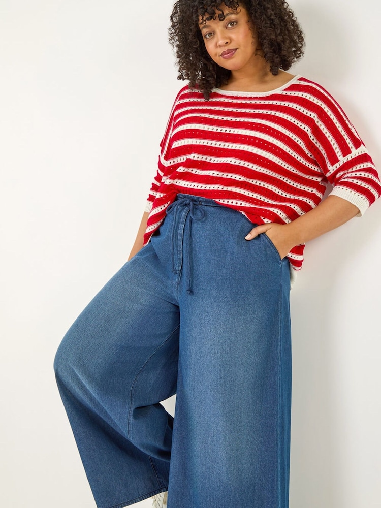 Roman Blue Curve Tie Waist Denim Trousers - Image 1 of 5