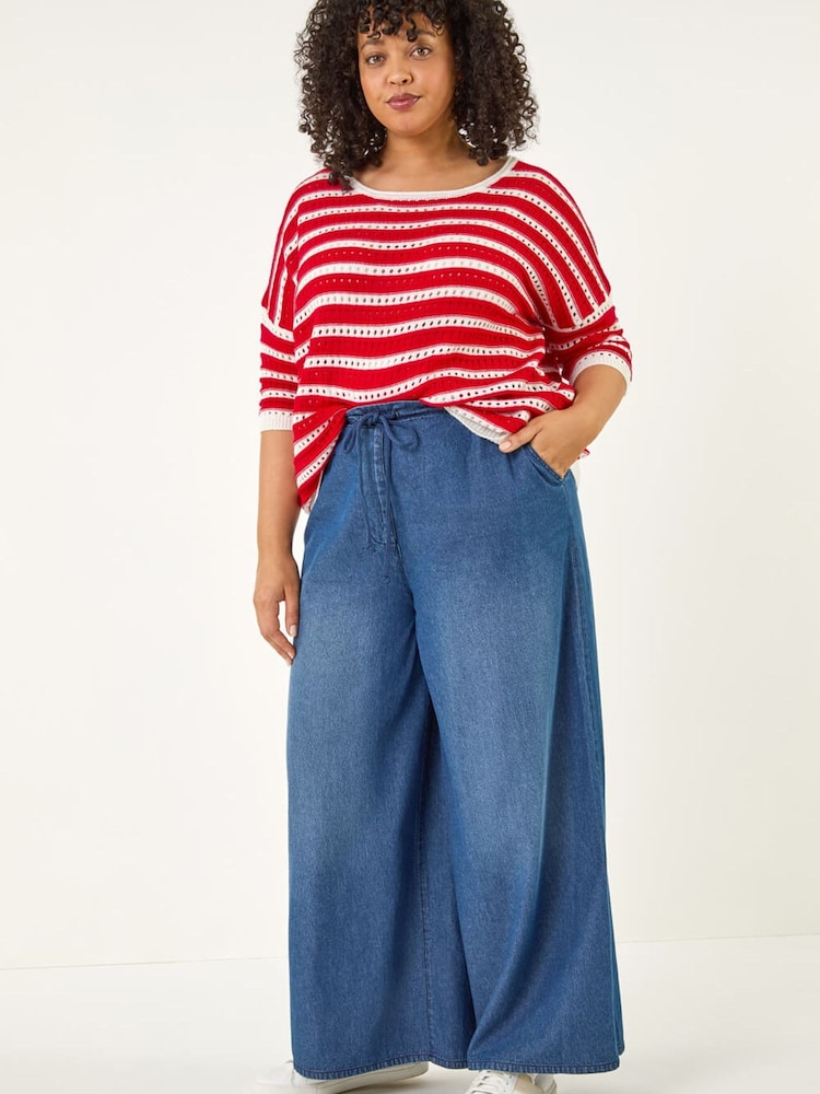 Roman Blue Curve Tie Waist Denim Trousers - Image 2 of 5