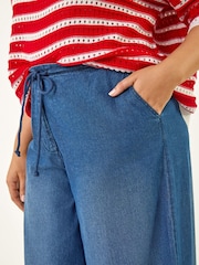 Roman Blue Curve Tie Waist Denim Trousers - Image 5 of 5