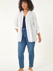 Roman White Curve Lace Detail Crinkle Blouse - Image 2 of 5