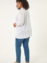 Roman White Curve Lace Detail Crinkle Blouse - Image 3 of 5