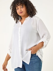 Roman White Curve Lace Detail Crinkle Blouse - Image 4 of 5