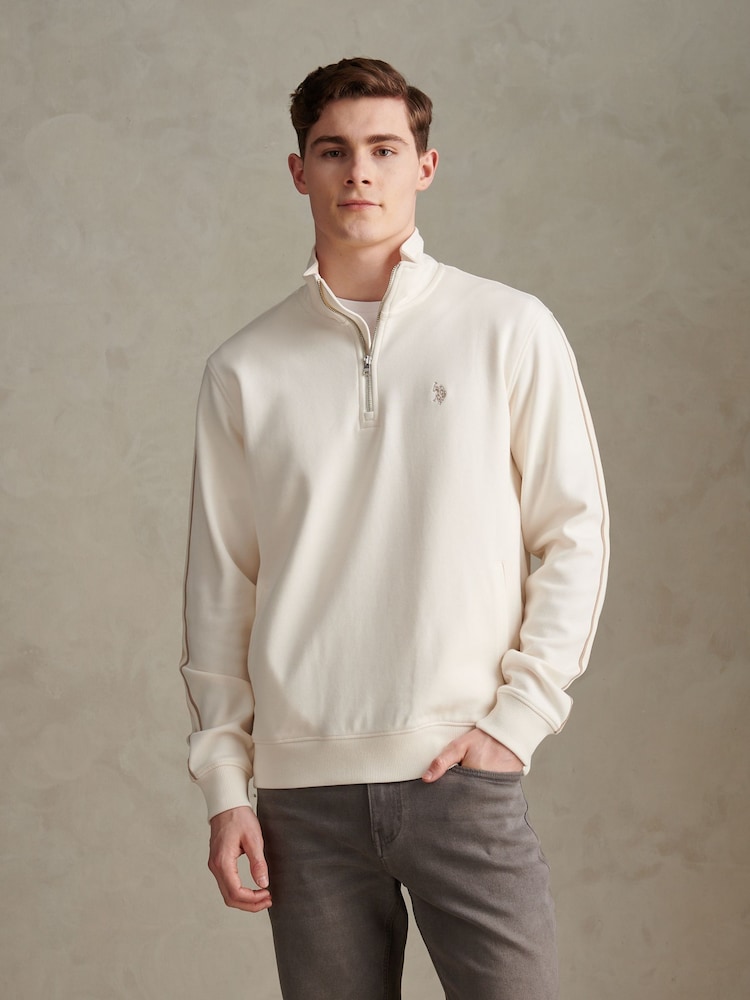 U.S. Polo Assn White Interlock Taped Funnel Sweatshirt - Image 1 of 7 U.S. Polo Assn White Interlock Taped Funnel Sweatshirt - Image 1 of 7