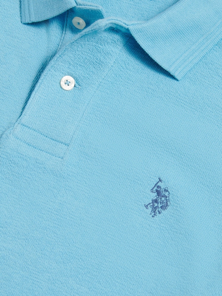 U.S. Polo Assn Blue Texture Terry Polo Shirt - Image 3 of 3