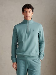 U.S. Polo Assn Blue Twill Textured 1/4 Zip Funnel Sweatshirt - Image 1 of 10