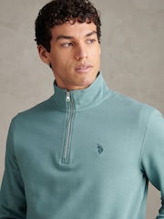 U.S. Polo Assn Blue Twill Textured 1/4 Zip Funnel Sweatshirt - Image 2 of 10