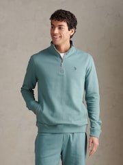 U.S. Polo Assn Blue Twill Textured 1/4 Zip Funnel Sweatshirt - Image 6 of 10