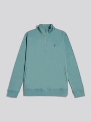 U.S. Polo Assn Blue Twill Textured 1/4 Zip Funnel Sweatshirt - Image 7 of 10