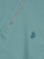 U.S. Polo Assn Blue Twill Textured 1/4 Zip Funnel Sweatshirt - Image 9 of 10
