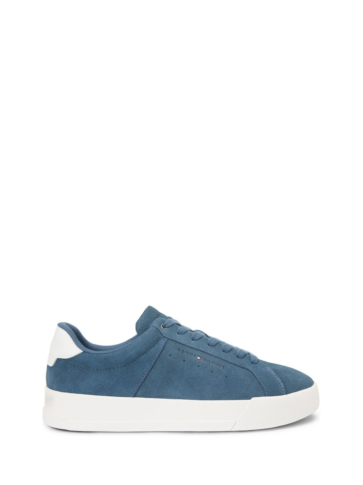 Tommy Hilfiger Blue Contrast Heel Suede Court Trainers - Image 1 of 6