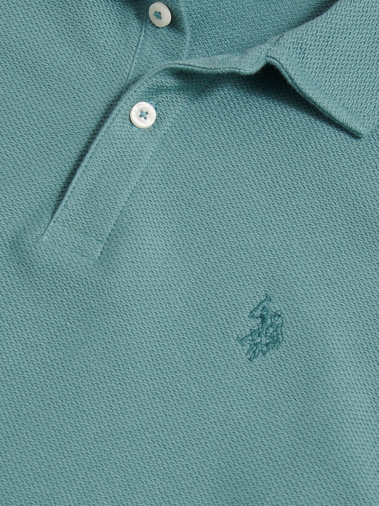 U.S. Polo Assn Blue Herringbone Collar Polo Shirt - Image 3 of 3