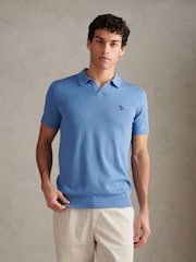 U.S. Polo Assn Blue Mini Vertical Texture Open Collar Polo Shirt - Image 1 of 8