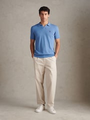 U.S. Polo Assn Blue Mini Vertical Texture Open Collar Polo Shirt - Image 4 of 8