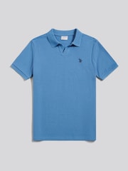 U.S. Polo Assn Blue Mini Vertical Texture Open Collar Polo Shirt - Image 6 of 8