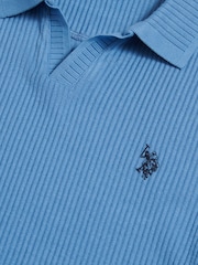 U.S. Polo Assn Blue Mini Vertical Texture Open Collar Polo Shirt - Image 8 of 8