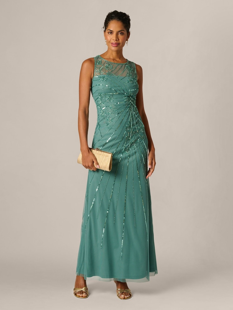 adrianna papell women's beaded mesh long dress Amazon.com: Adrianna Papell Women's Beaded Mesh Velvet Long Dress, Light  Navy, 6 : Clothing, Shoes & Jewelry