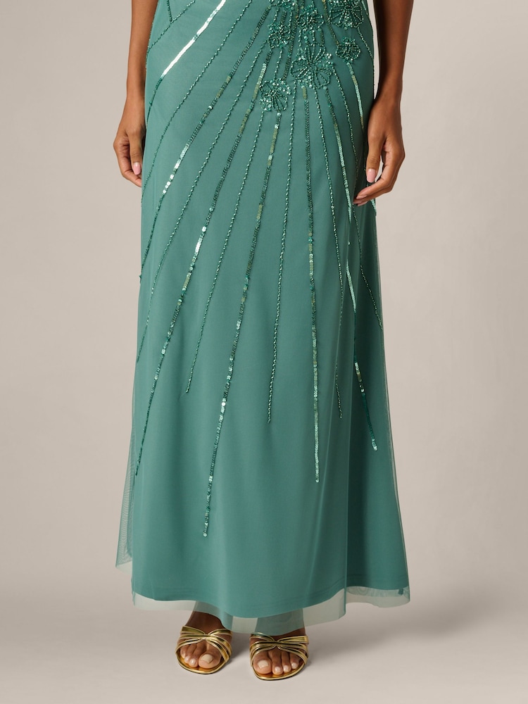 Buy Adrianna Papell Green Studio Beaded Mesh Long Dress from Next Gibraltar