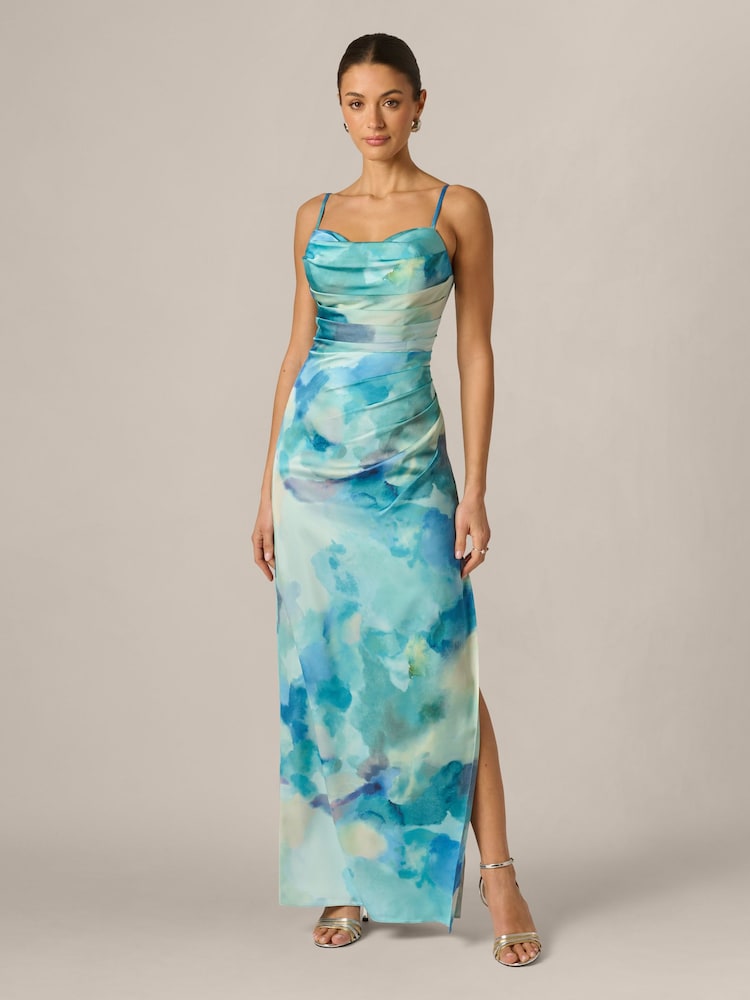 Adrianna Papell Blue Adrianna By Printed Sateen Long Dress - Image 1 of 6
