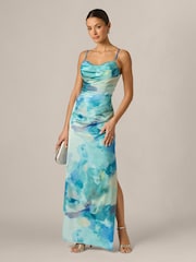 Adrianna Papell Blue Adrianna By Printed Sateen Long Dress - Image 4 of 6