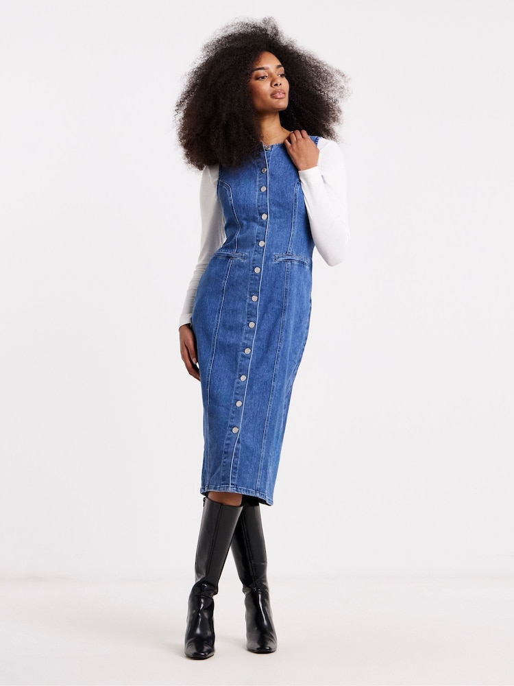 Simply Be שמלת מידקסי מבד ג'ינס סטרץ' בגזרה צמודה ללא שרוולים - תמונה 1 מתוך 4 Simply Be שמלת מידקסי מבד ג'ינס סטרץ' בגזרה צמודה ללא שרוולים - תמונה 1 מתוך 4