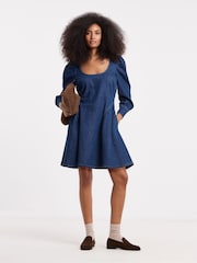 Simply Be Blue Puff Sleeve Denim Mini Dress - Image 1 of 4