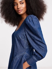 Simply Be Blue Puff Sleeve Denim Mini Dress - Image 4 of 4