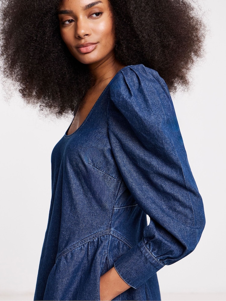 Simply Be Blue Puff Sleeve Denim Mini Dress - Image 4 of 4