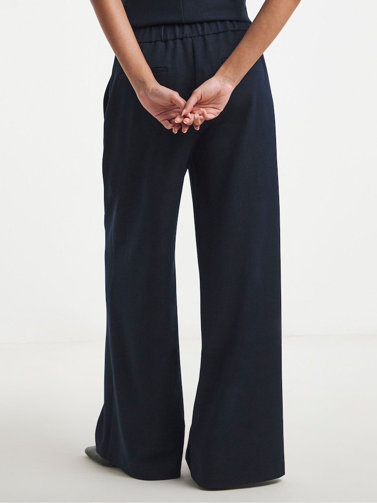 Simply Be Blue Chambray Look Tie Waist Wide Leg Trousers - Image 2 of 4