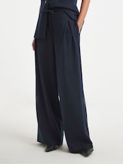 Simply Be Blue Chambray Look Tie Waist Wide Leg Trousers - Image 3 of 4