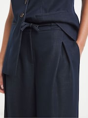 Simply Be Blue Chambray Look Tie Waist Wide Leg Trousers - Image 4 of 4