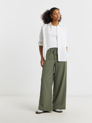 Simply Be Green Tie Waist Side Stripe Wide Leg Trousers - Image 1 of 4