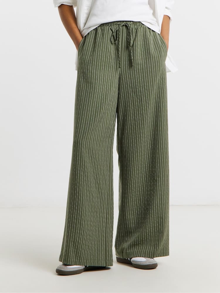 Simply Be Green Tie Waist Side Stripe Wide Leg Trousers - Image 2 of 4