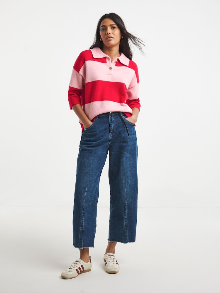 Simply Be Rugby Stripe Knitted Polo Shirt - Image 1 of 4 Simply Be Rugby Stripe Knitted Polo Shirt - Image 1 of 4