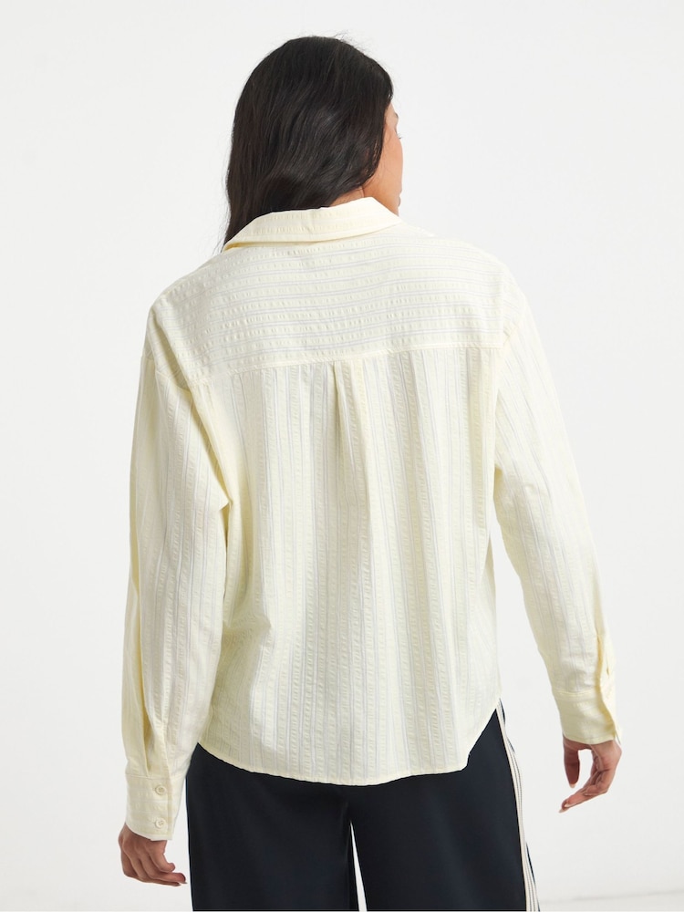 Simply Be Yellow Cropped Stripe Boxy Shirt - Image 2 of 4 Simply Be Yellow Cropped Stripe Boxy Shirt - Image 2 of 4