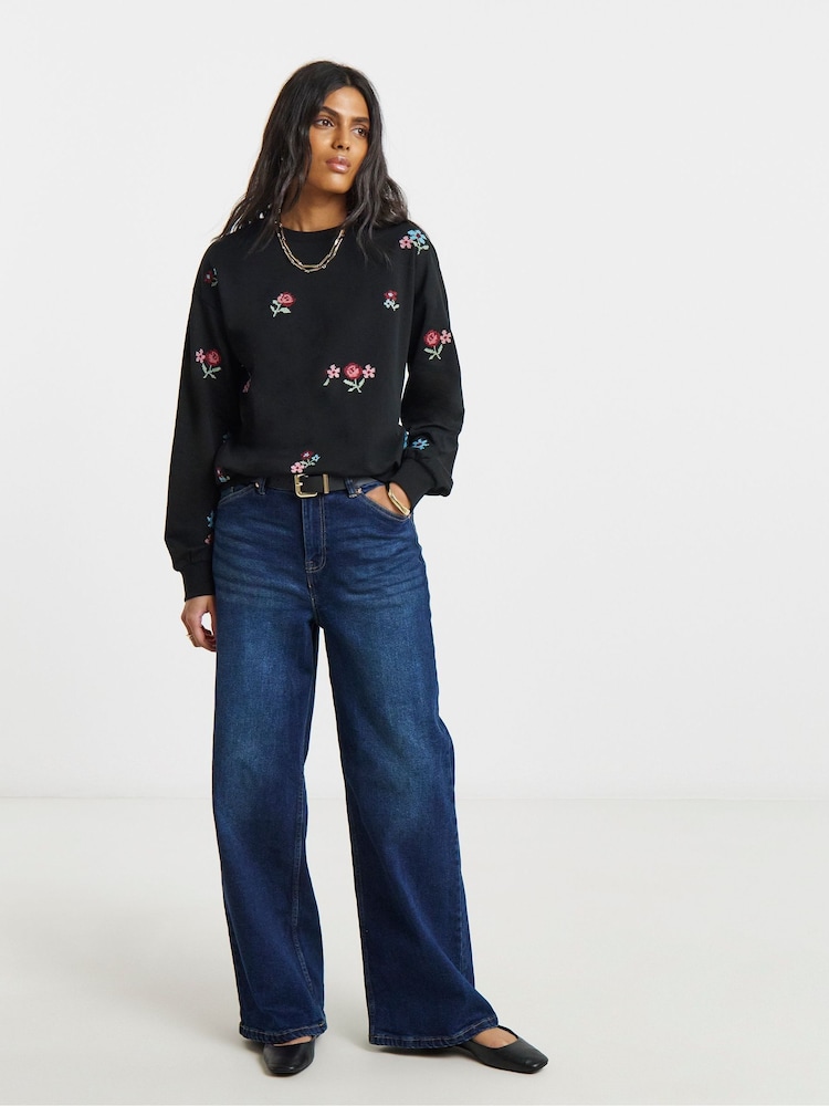 Simply Be Black Cross Stitch Emroidered Sweatshirt - Image 1 of 4